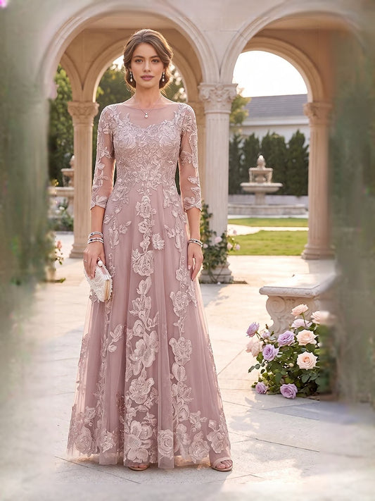 Dusty Rose floor-length mother of the bride dress, front view showing the a-line silhouette