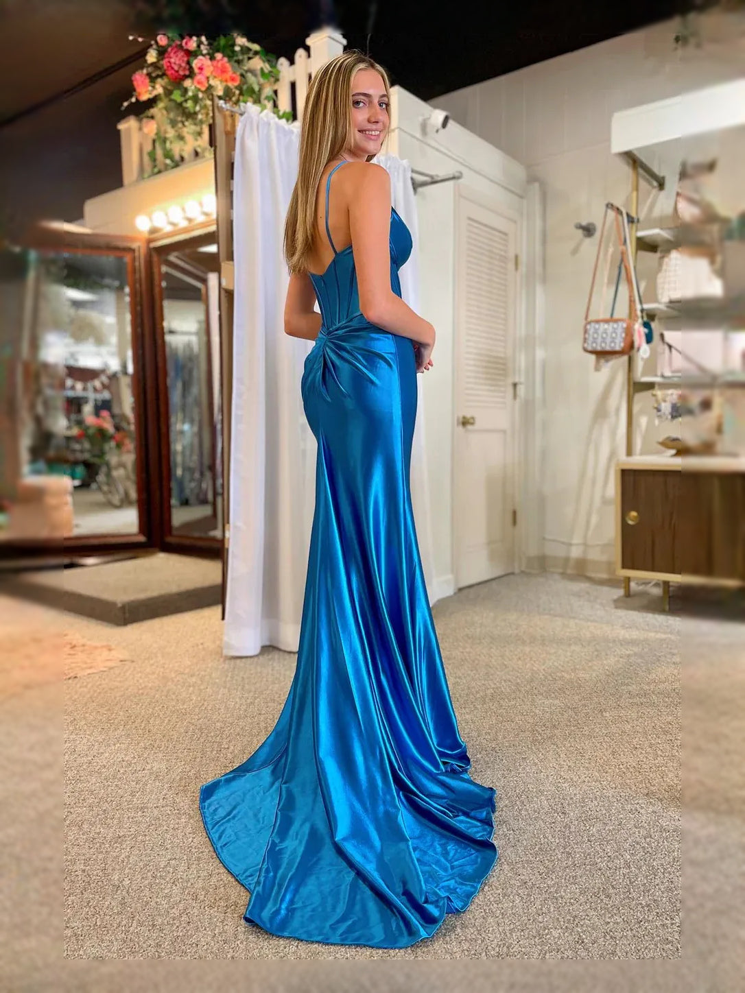 Cobalt Blue maxi prom dress, front view showing the mermaid silhouette