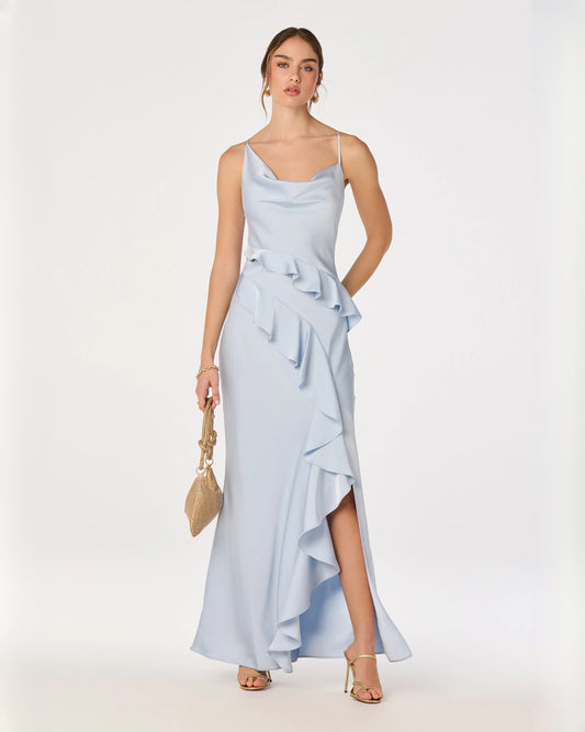 sleeveless structured satin a-line maxi bridesmaid dress - image 1