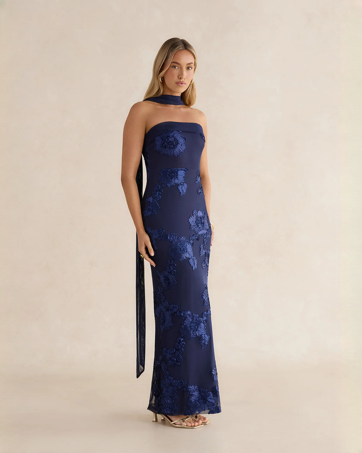 sleeveless mesh a-line maxi bridesmaid dress - image 1