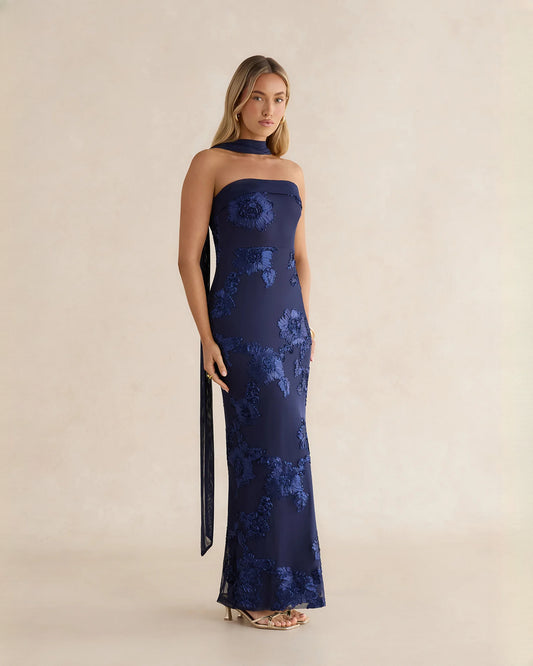sleeveless mesh a-line maxi bridesmaid dress - image 1