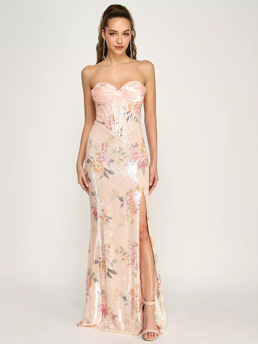 As Picture mermaid floor-length formal dress with strapless neckline, full-length front view
