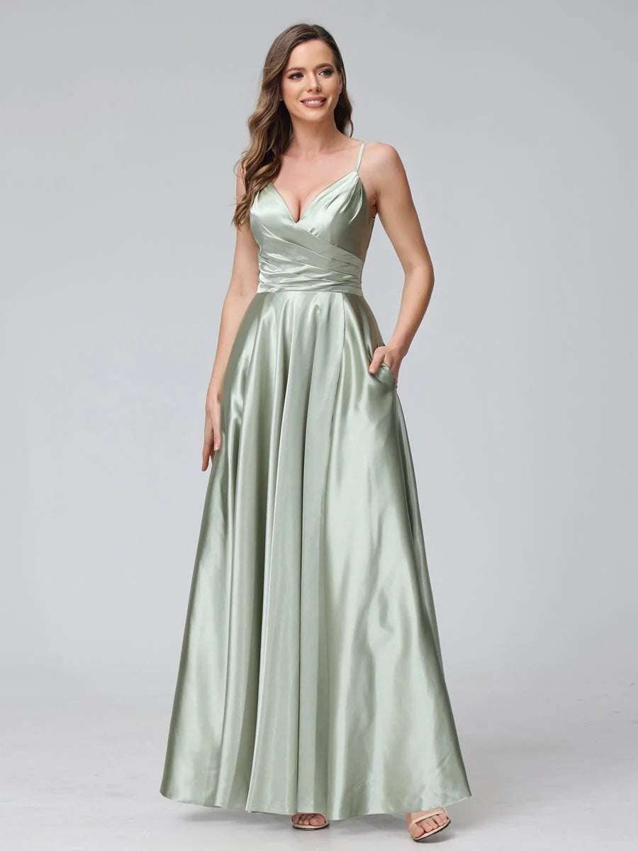 Dusty Sage ankle-length prom dress, front view showing the a-line silhouette