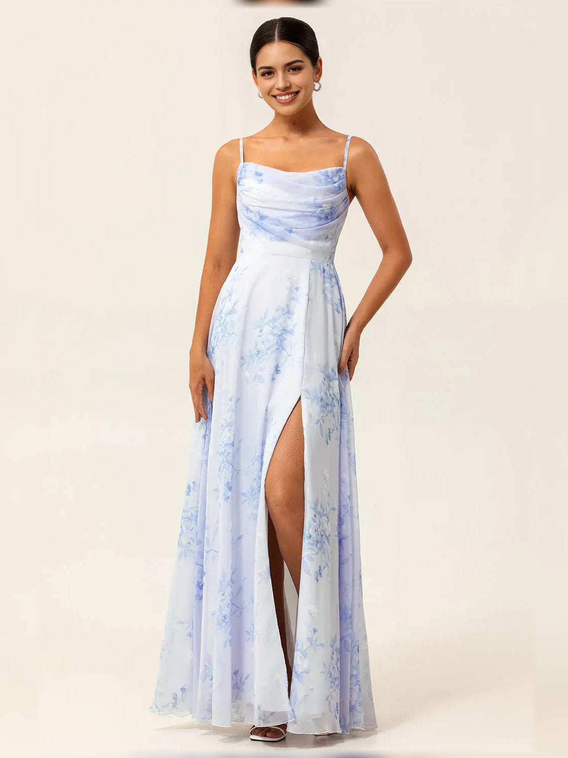 As Picture a-line floor-length formal dress with cowl neckline, full-length front view