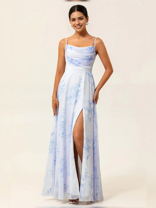 As Picture a-line floor-length formal dress with cowl neckline, full-length front view