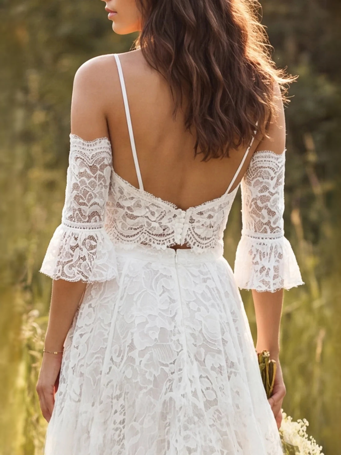 Ivory maxi wedding dress, front view showing the a-line silhouette