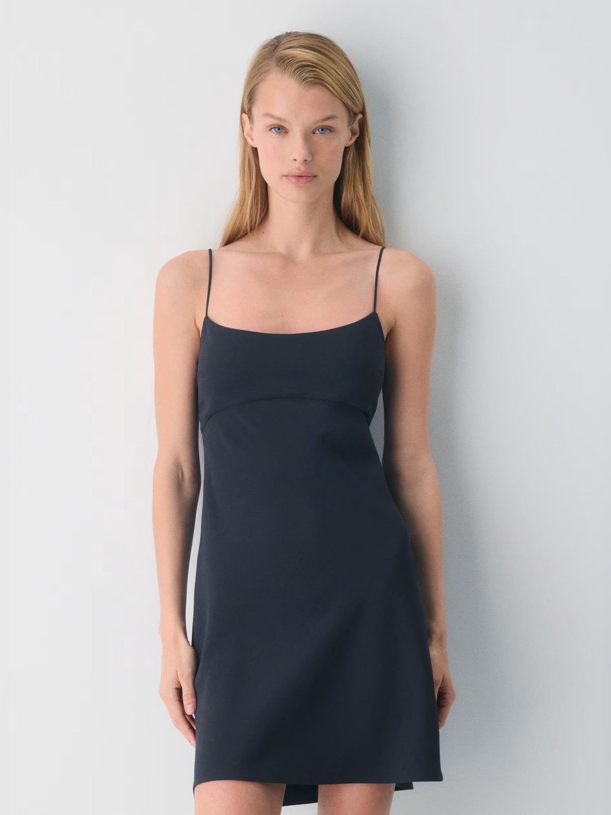 navy mini homecoming dress, front view showing the silhouette