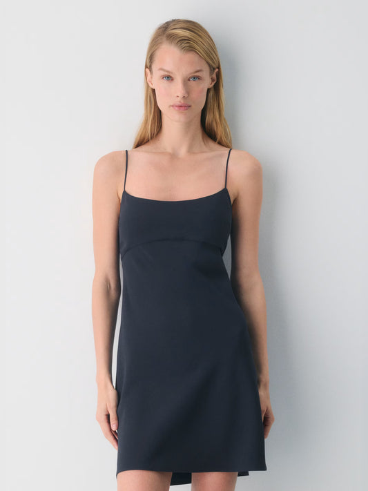 navy mini homecoming dress, front view showing the silhouette