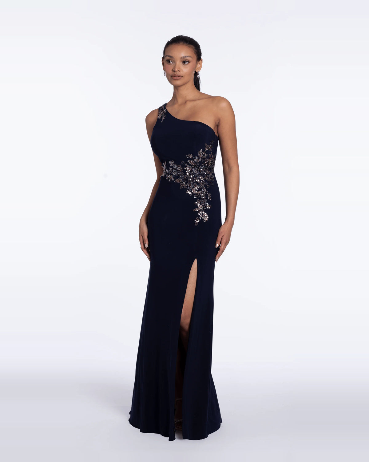 asymmetrical neck column maxi prom dress - image 1