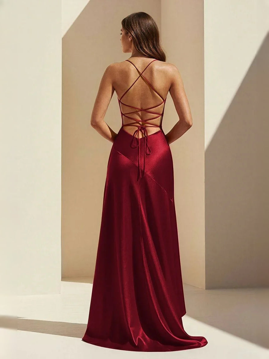 Aqua floor-length prom dress, front view showing the mermaid silhouette