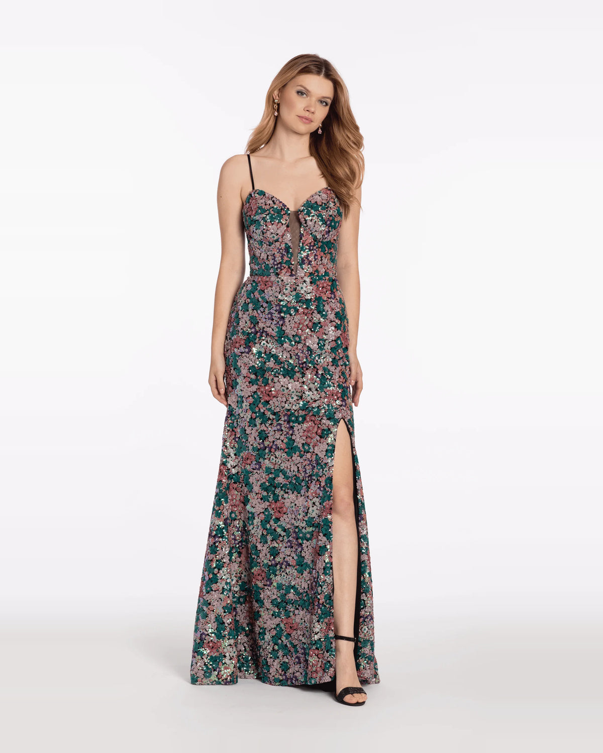 plunging neckline column maxi prom dress - image 1