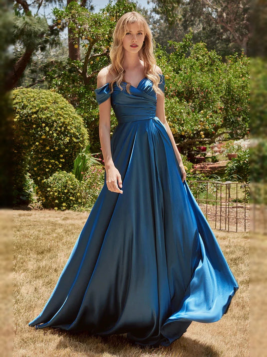 Royal Blue floor-length prom dress, front view showing the a-line silhouette