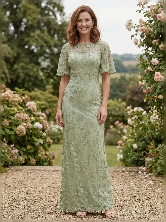 Dusty Sage short mother of the bride dress, front view showing the mermaid silhouette