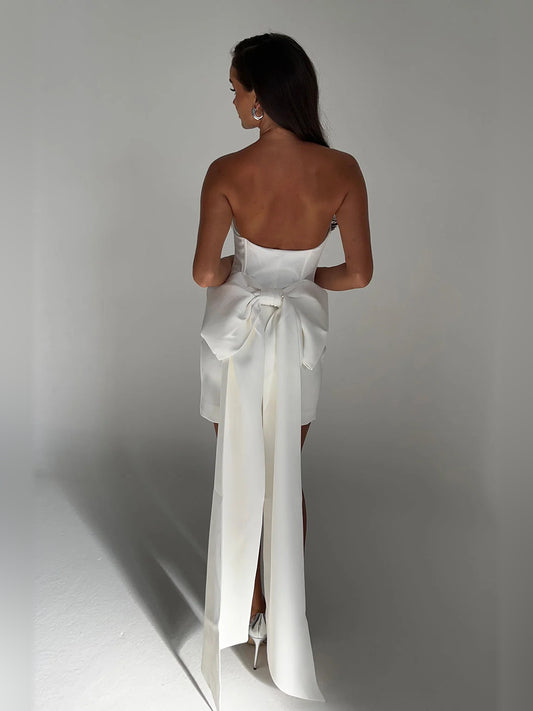 White mini homecoming dress, front view showing the silhouette
