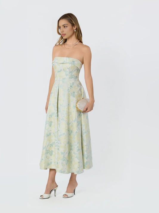 As Picture midi prom dress, front view showing the a-line silhouette