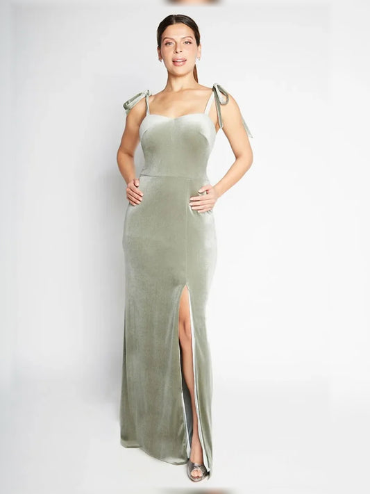 Sage Green maxi bridesmaid dress, front view showing the mermaid silhouette
