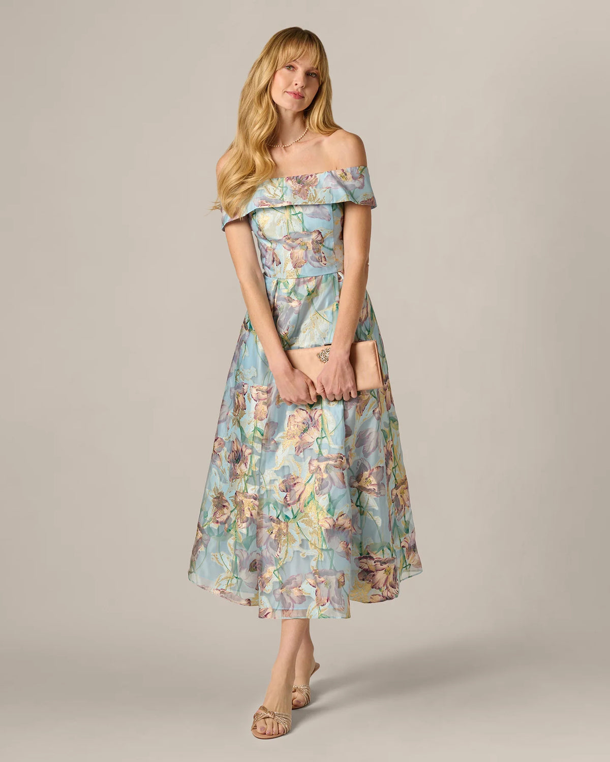 off-shoulder a-line maxi mother of the bride dress - image 1
