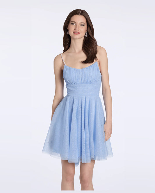 spaghetti strap fit-and-flare maxi homecoming dress - image 1