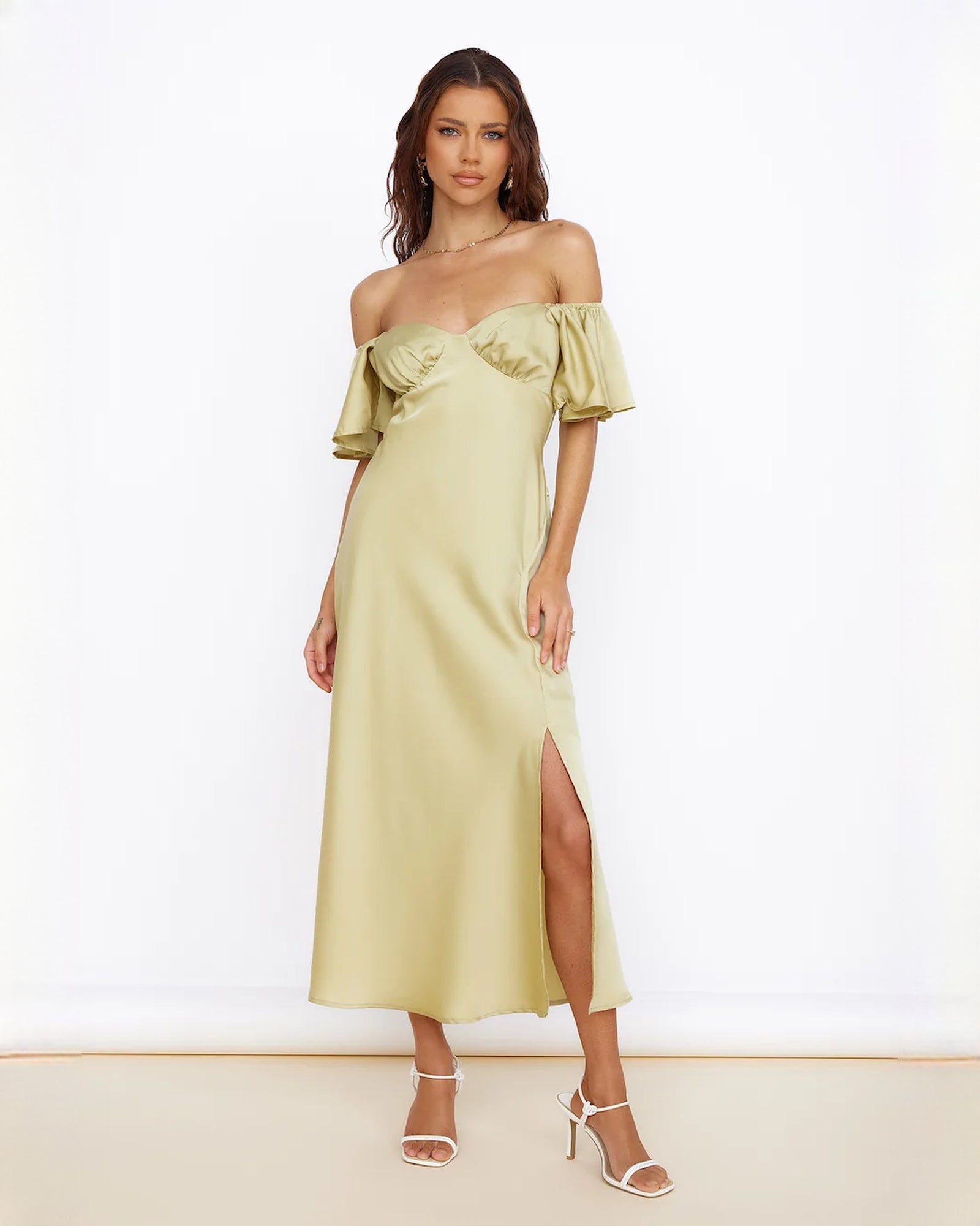 sleeveless satin a-line maxi bridesmaid dress - image 1