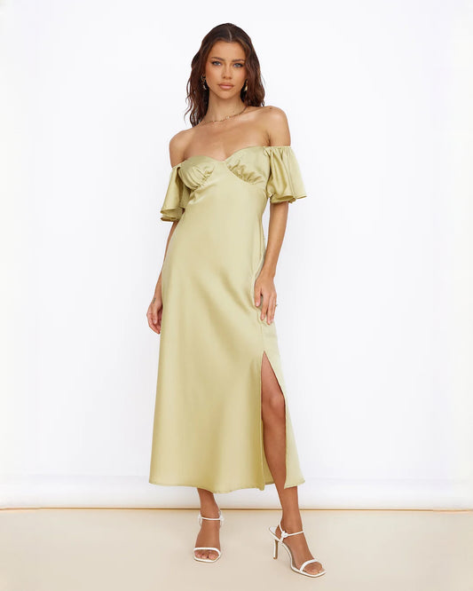 sleeveless satin a-line maxi bridesmaid dress - image 1