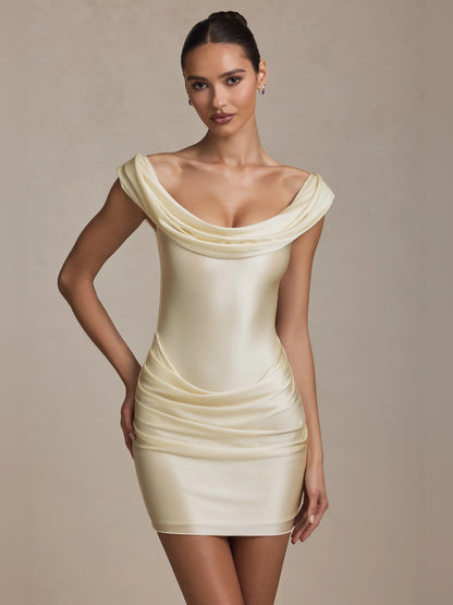 Ivory mini homecoming dress, front view showing the silhouette
