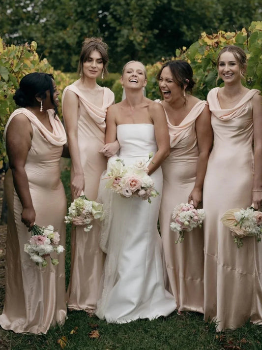 Blush Pink floor-length bridesmaid dress, front view showing the mermaid silhouette