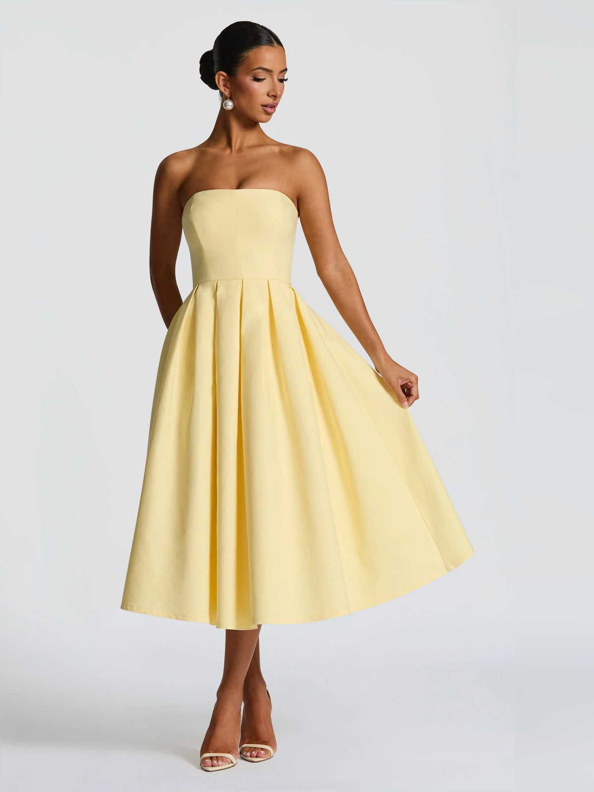 Lemon midi formal dress, full-length front view