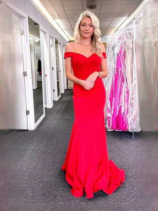 Red maxi prom dress, front view showing the mermaid silhouette