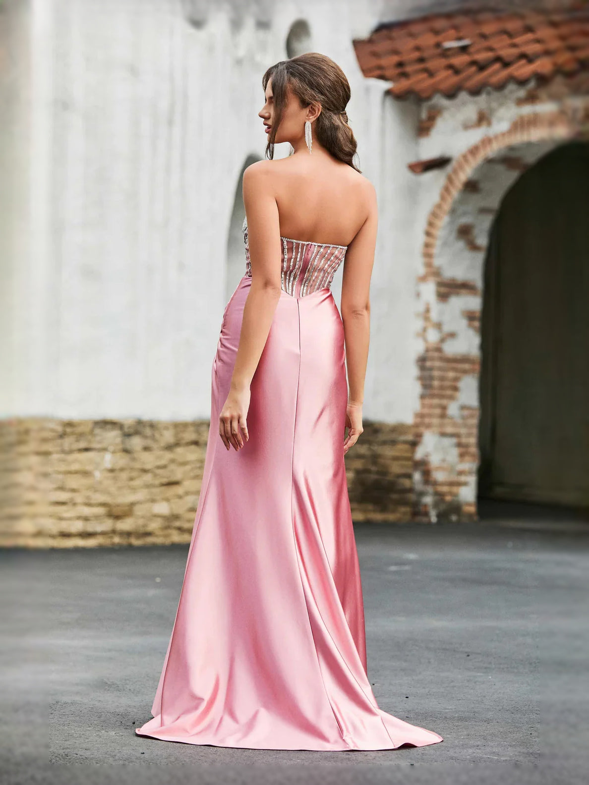Light Pink floor-length prom dress, front view showing the mermaid silhouette
