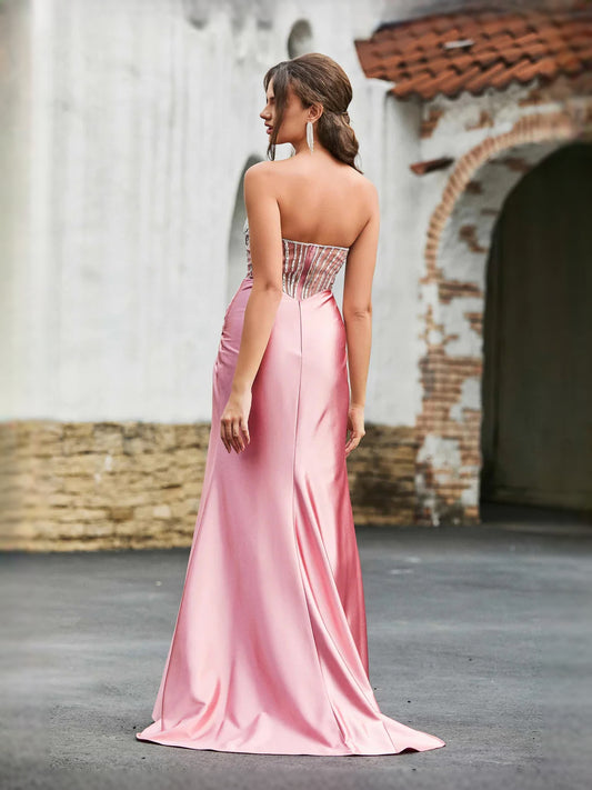 Light Pink floor-length prom dress, front view showing the mermaid silhouette