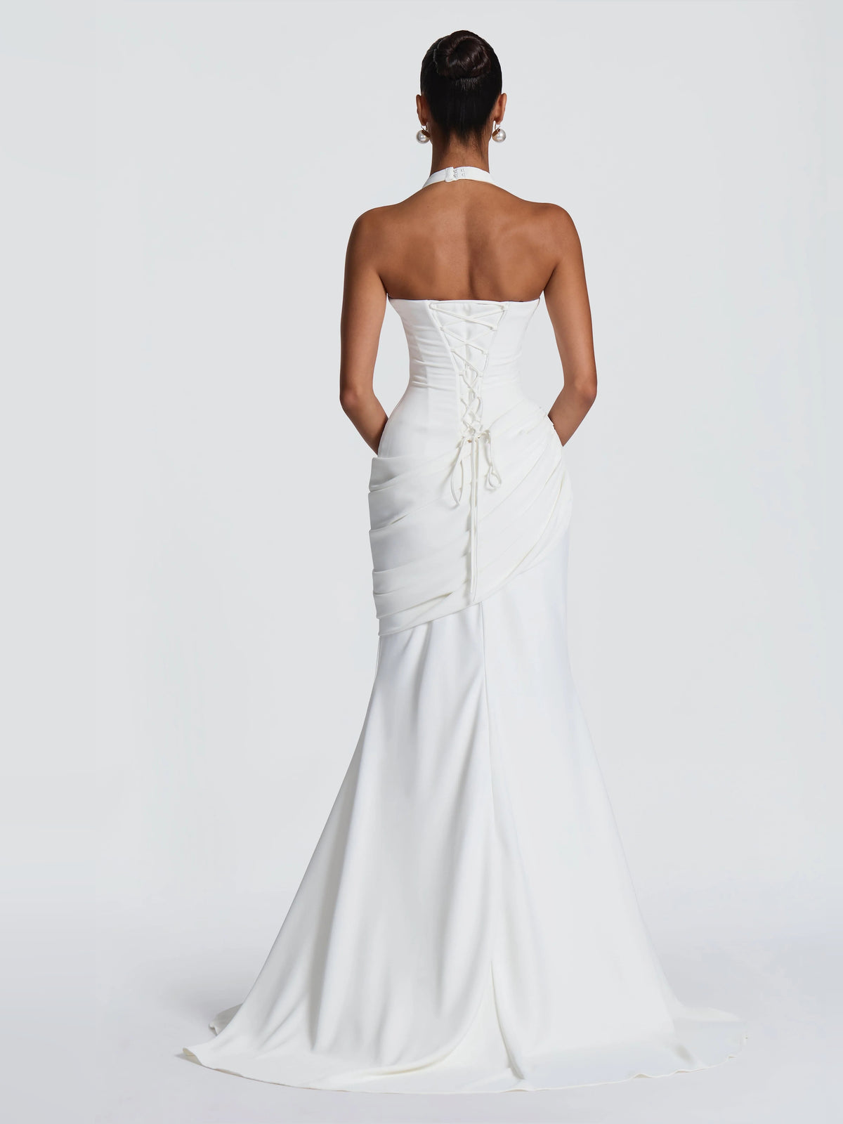 Ivory floor-length wedding dress, front view showing the mermaid silhouette