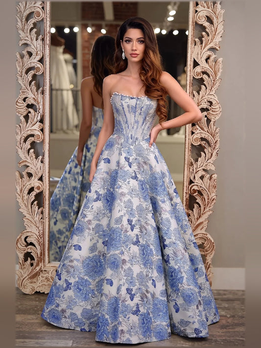 As Picture a-line floor-length formal dress with sweetheart neckline, full-length front view