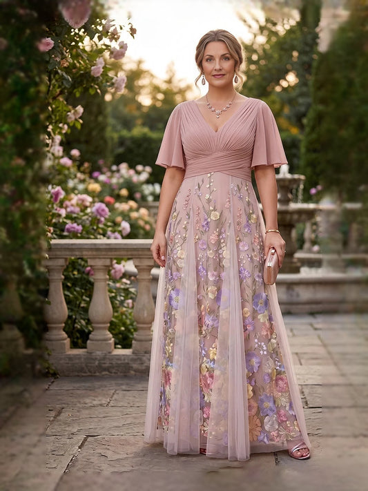 Blush Pink floor-length mother of the bride dress, front view showing the a-line silhouette