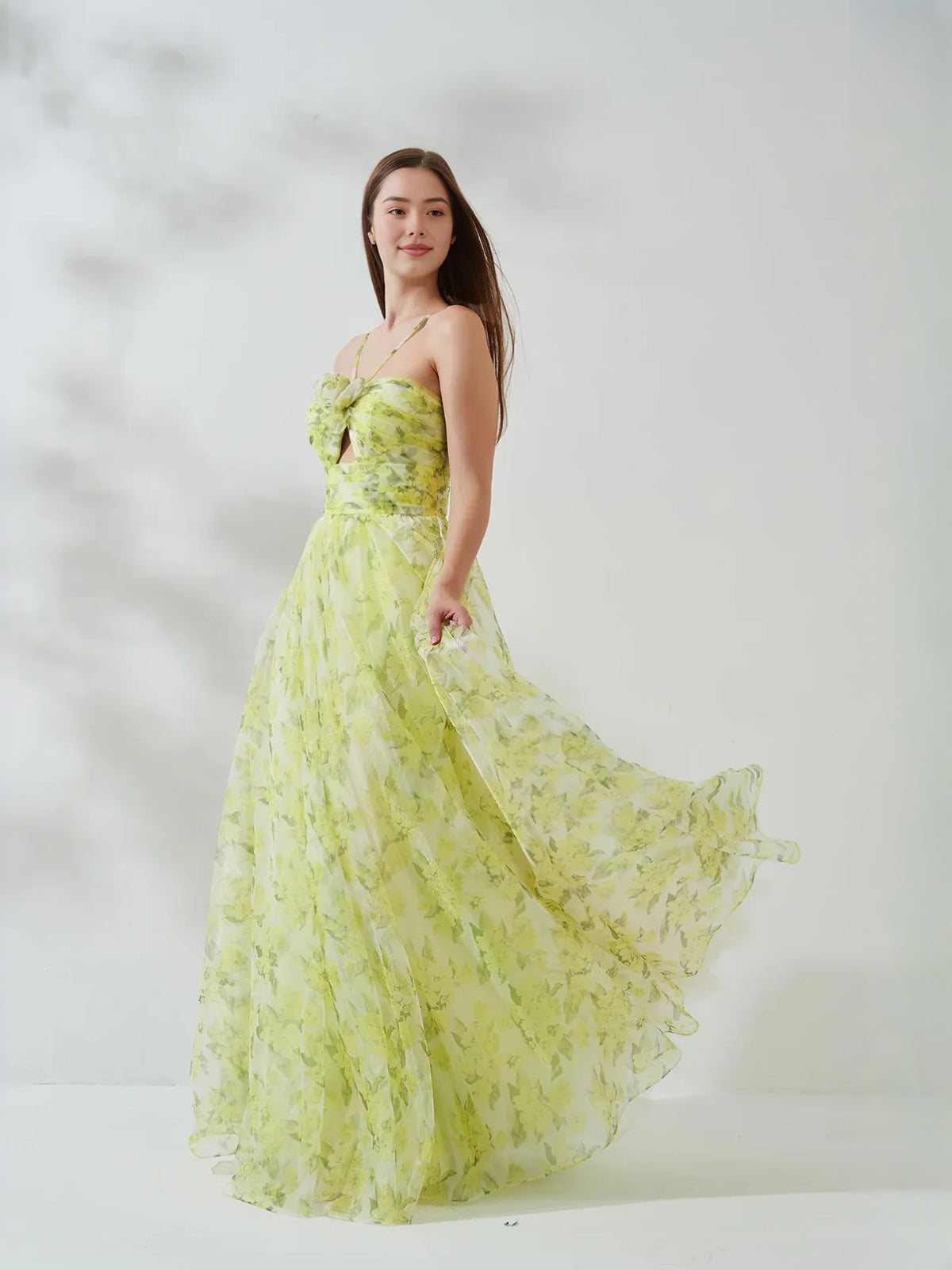 Sage Green floor-length prom dress, front view showing the a-line silhouette