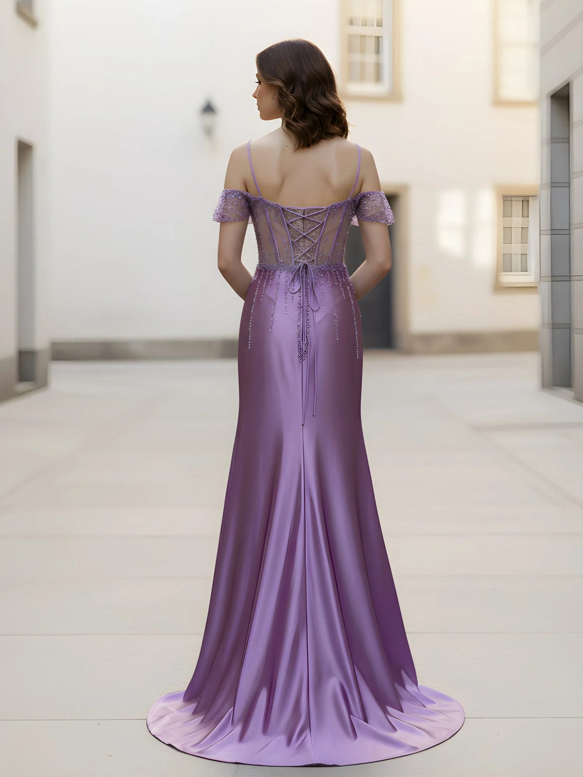 Tahiti floor-length prom dress, front view showing the mermaid silhouette