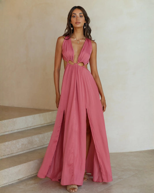 sleeveless chiffon a-line maxi bridesmaid dress - image 1