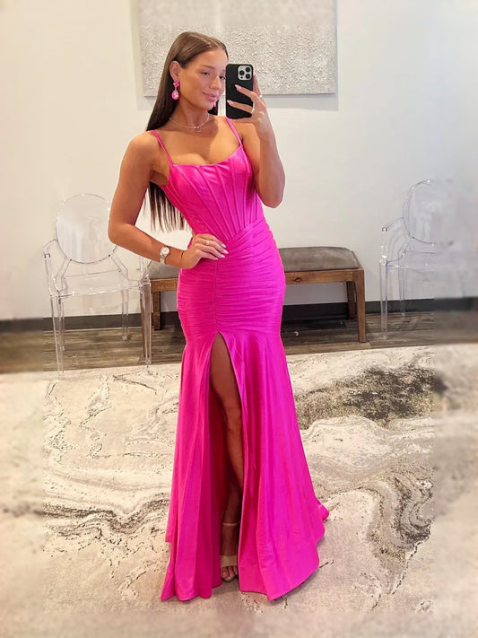 Hot Pink maxi prom dress, front view showing the mermaid silhouette