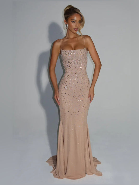 Pearl Pink mermaid floor-length formal dress, full-length front view
