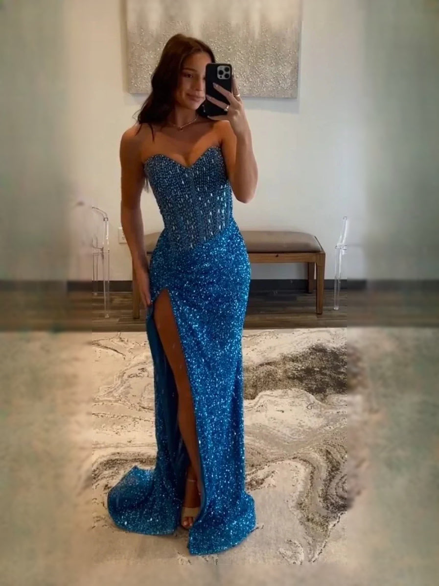Cobalt Blue maxi prom dress, front view showing the mermaid silhouette