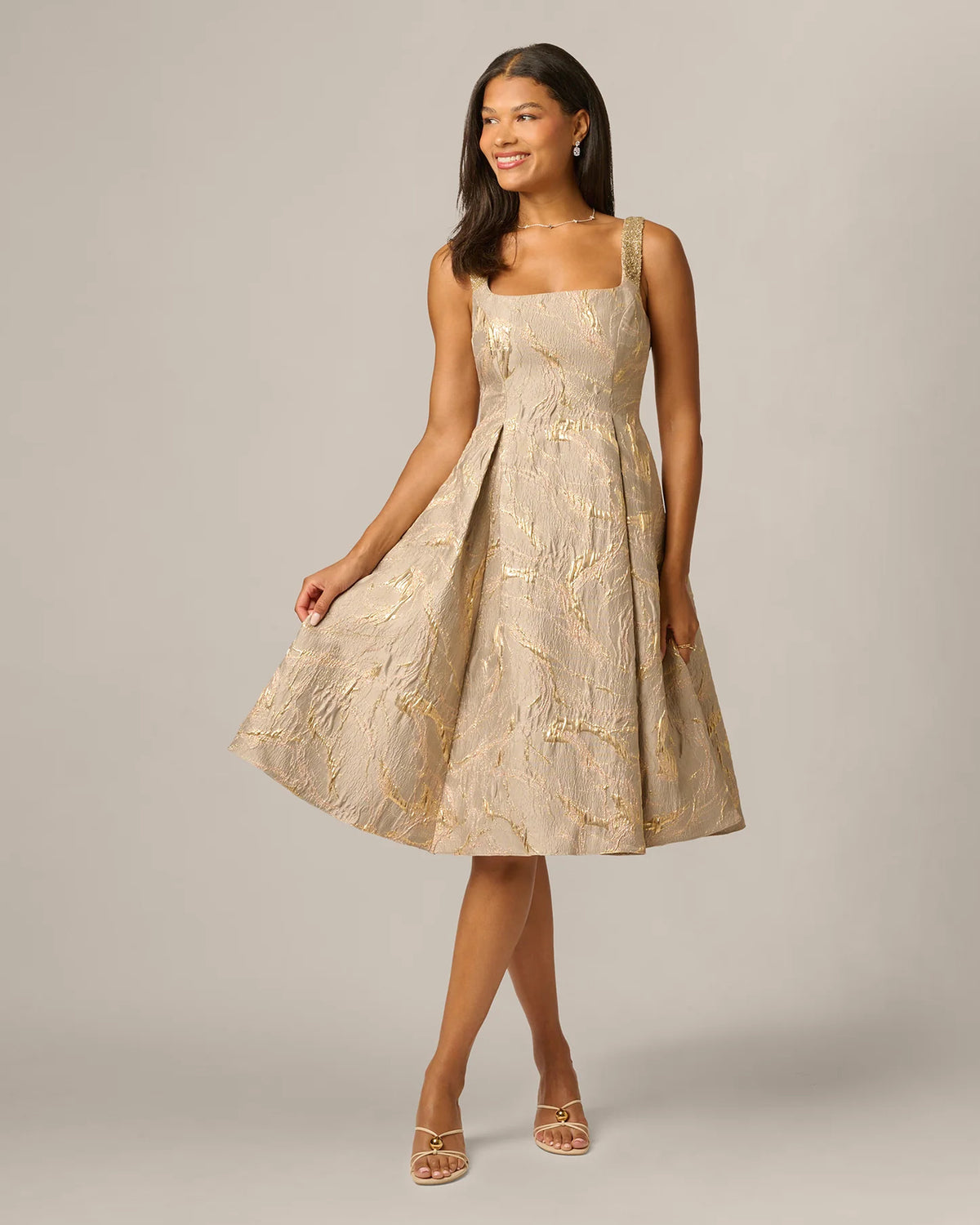 square neck fit-and-flare midi mother of the bride dress - image 1