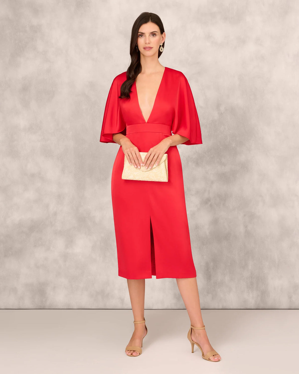 plunging neckline sheath midi mother of the bride dress - image 1