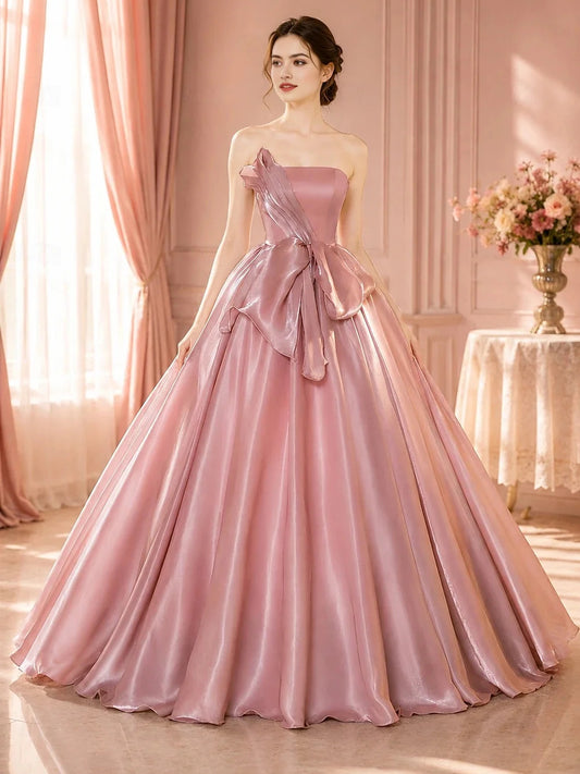 Blush Pink floor-length prom dress, front view showing the a-line silhouette