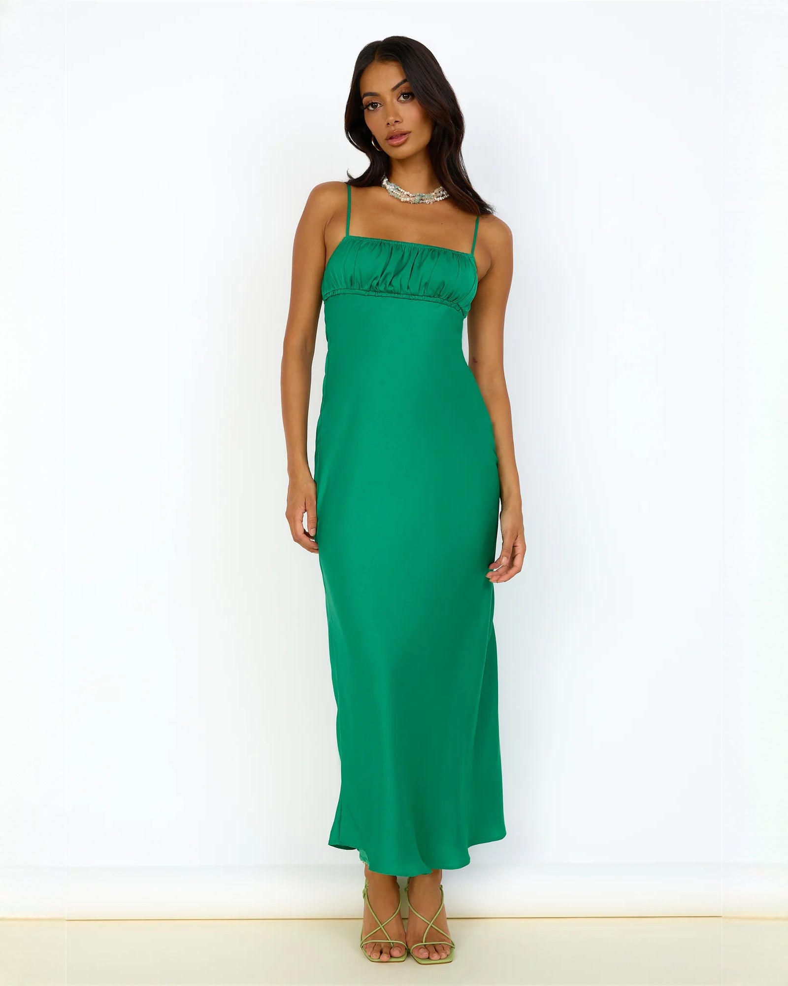 sleeveless satin a-line maxi bridesmaid dress - image 1