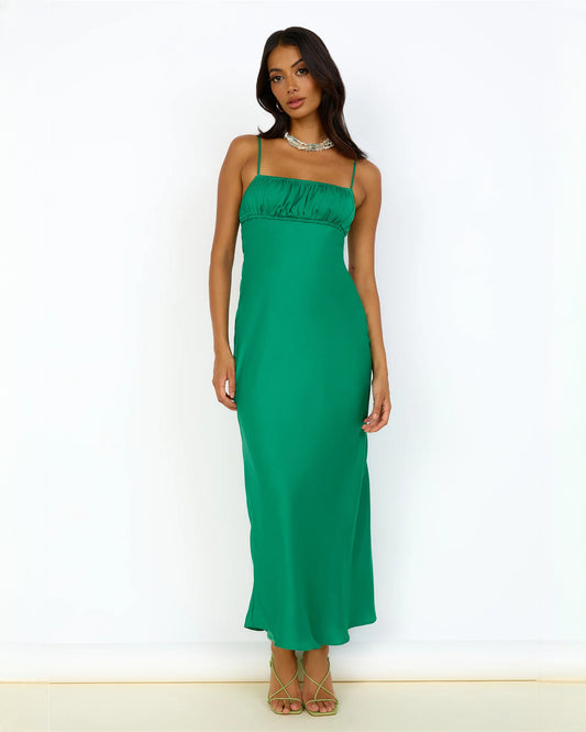 sleeveless satin a-line maxi bridesmaid dress - image 1