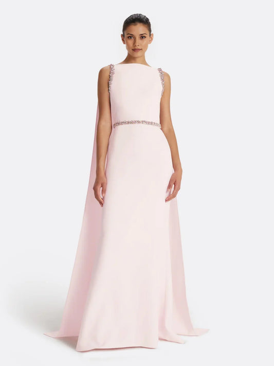 Pink mermaid floor-length formal dress, full-length front view
