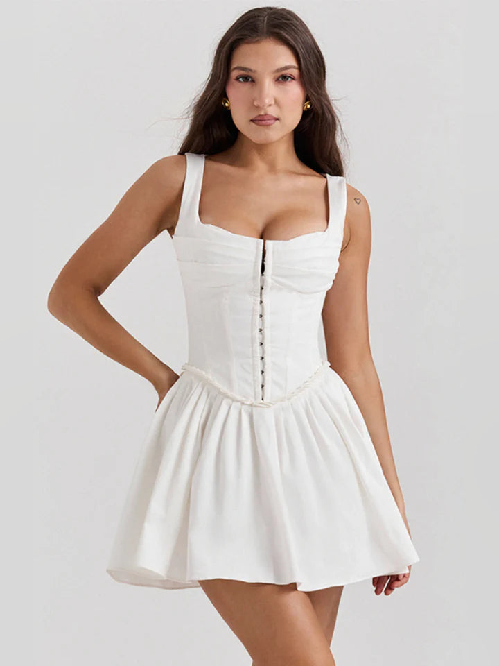 Orange mini homecoming dress, front view showing the silhouette