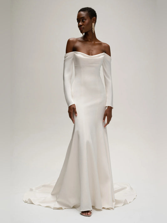 cowl neck fit-and-flare floor-length formal dress - image 1
