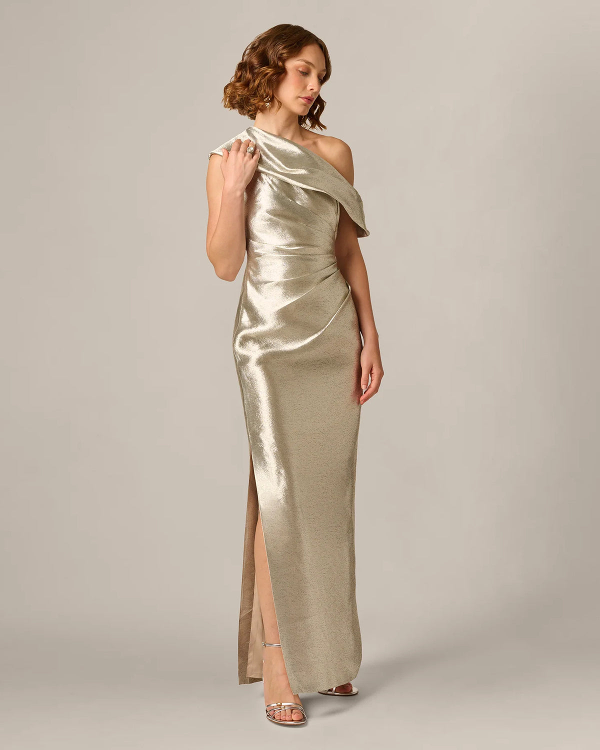 one-shoulder a-line maxi mother of the bride dress - image 1