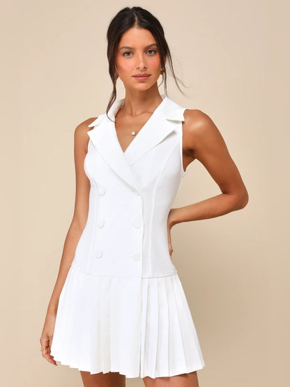 White mini homecoming dress, front view showing the silhouette