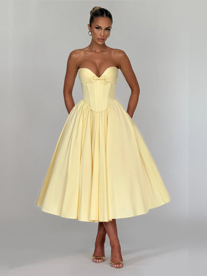 Lemon midi formal dress, full-length front view